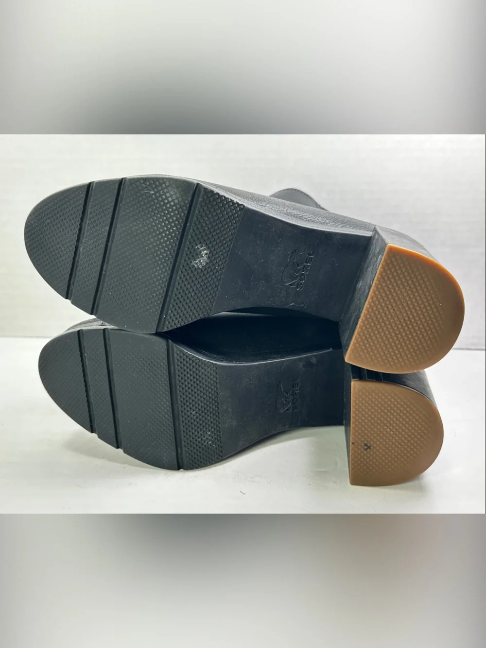 Sorel Margot Black Leather Block Heel Ankle Boots Size 8